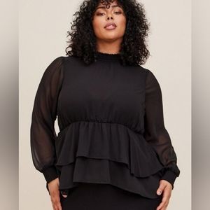 Crinkle Chiffon Smock Neck Ruffle Tiered Top - SIZE 00 (D1)